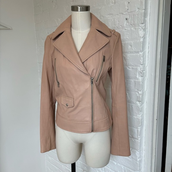 Cole Haan Pastel Pink Leather Moto Jacket - Picture 3 of 16